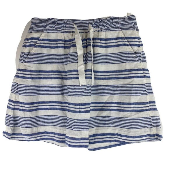 J. Crew Womens Linen Skirt Size 0 Blue White Striped Pull On Tie Waist Pockets - Picture 1 of 8